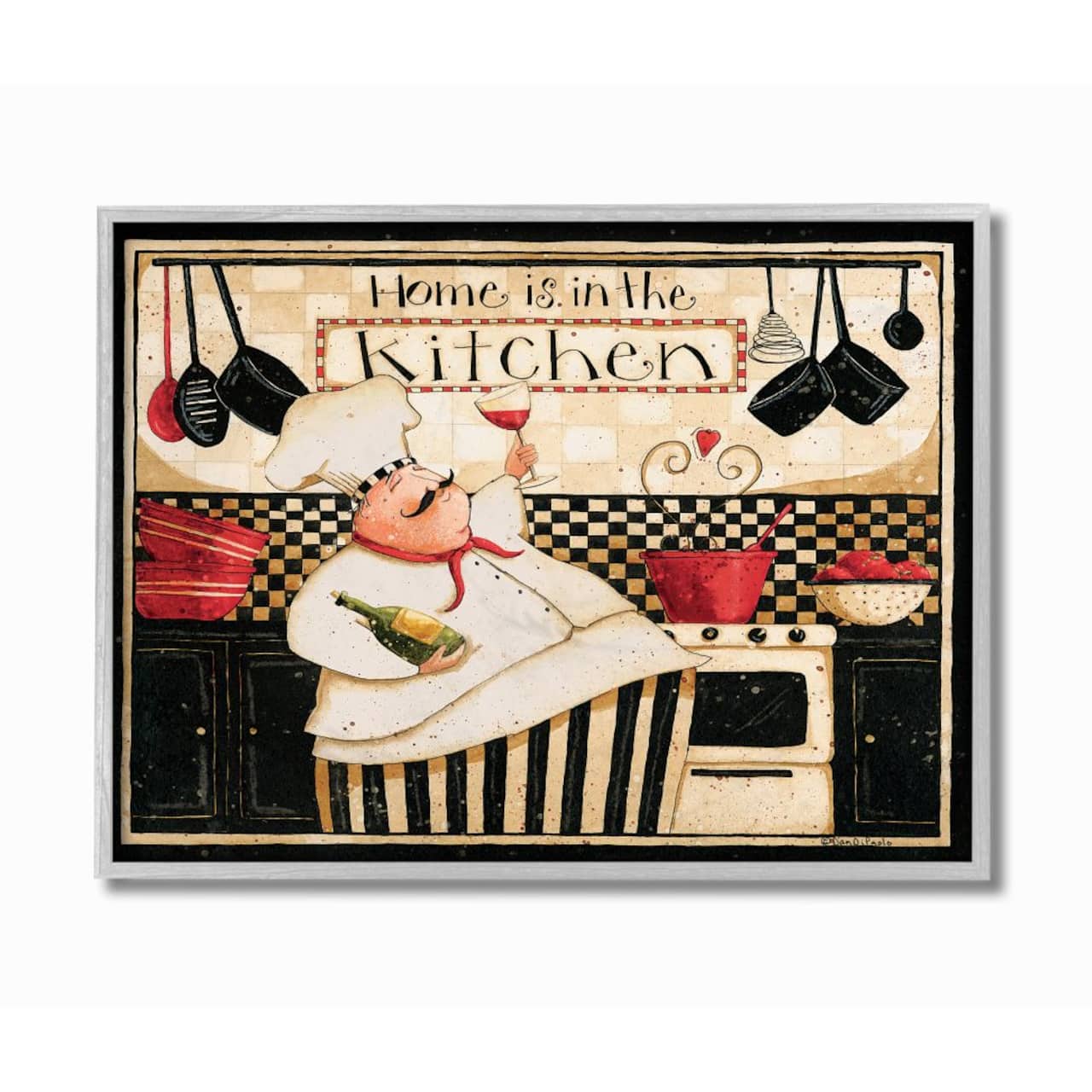 Stupell Industries Home is in the Kitchen with Happy Chef Illustration Framed Wall Art
